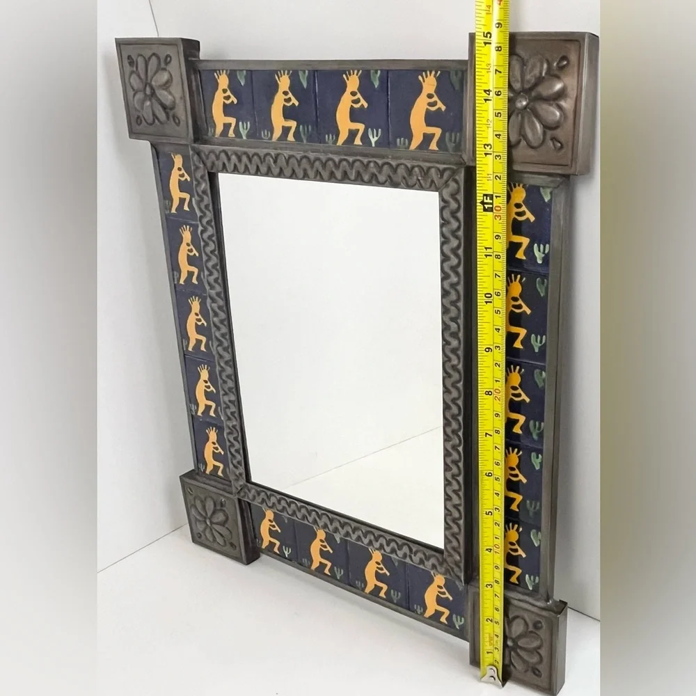 Vintage Ornate Natural Tin & Mexican Tile Mirror